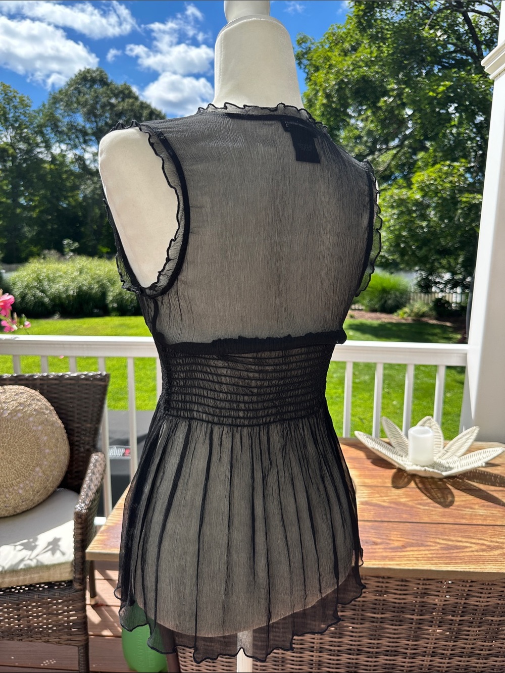 Vintage Bebe Sheer Black V-Neck Women's Silk Chiffon Camisole Top - Picture 4 of 7